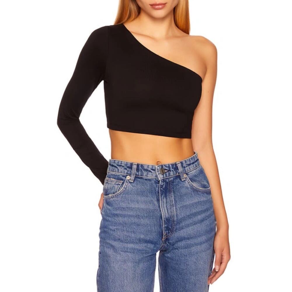 New Susana Monaco One Shoulder Crop Long Sleeve Top Women's Size L